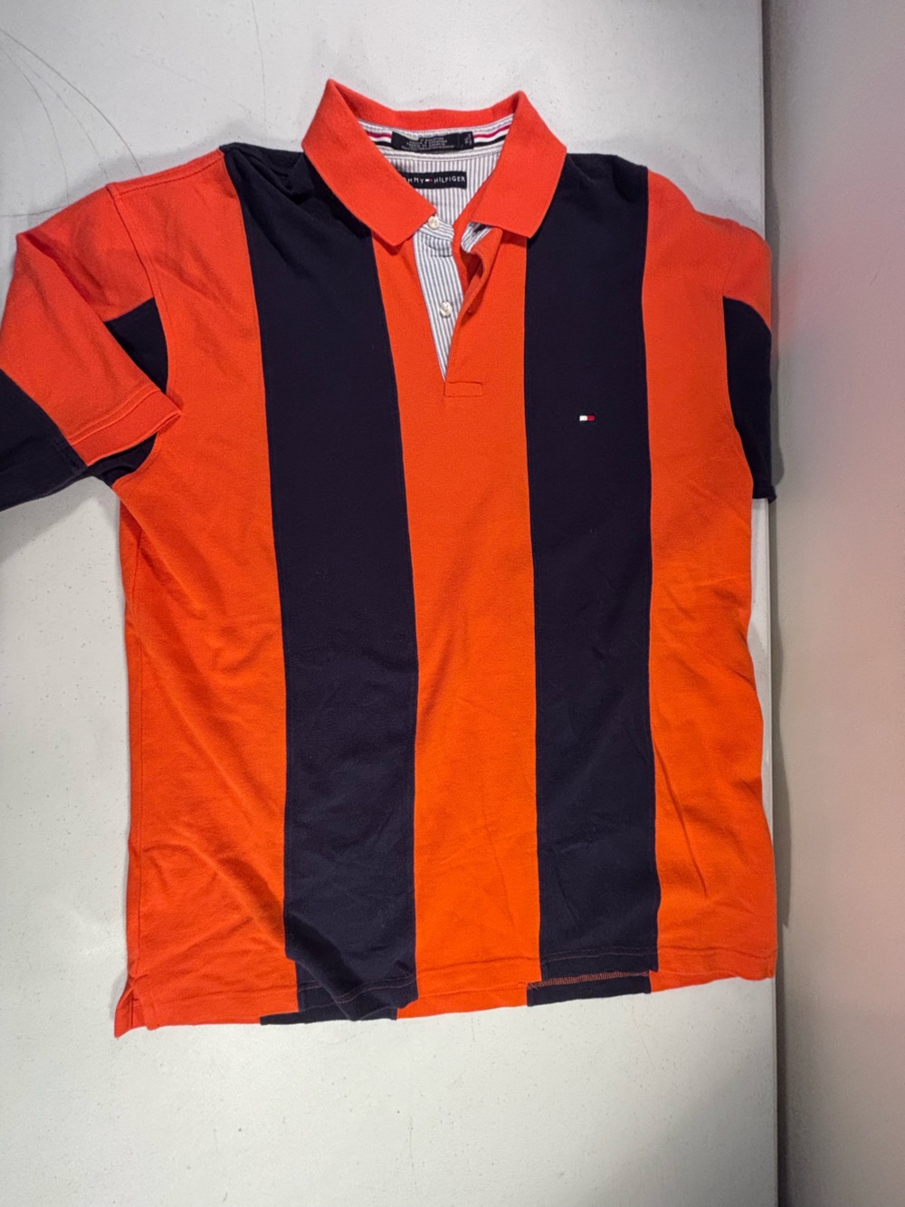 Tommy Hilfiger Men’s Orange & Navy Striped Polo